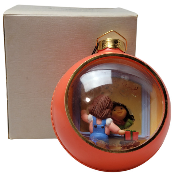 Christmas Peek Thru Ornament HOLIDAY FRIENDSHIP orange 1984 Hallmark - Picture 1 of 7